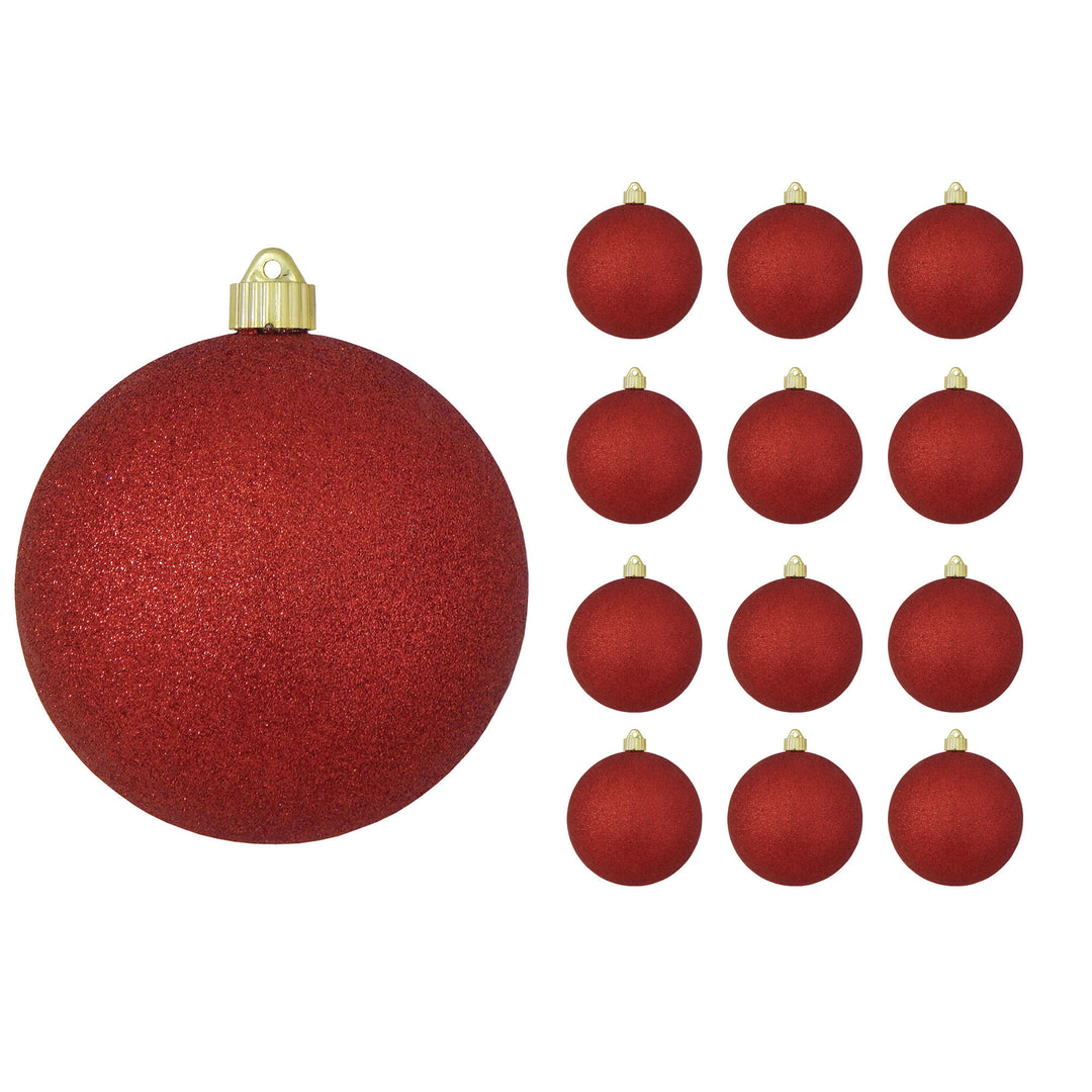 6" (150mm) Commercial Shatterproof Ball Ornament, Red Glitter, 2 per Bag, 6 Bags per Case, 12 Pieces