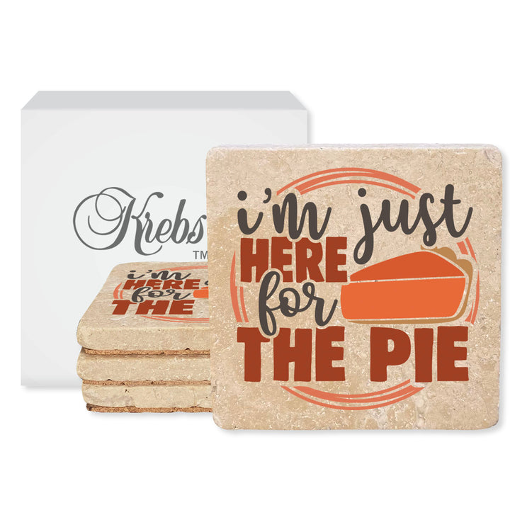 4" Absorbent Stone Fall Autumn Coasters, I'm Just Here For The Pie, 2 Sets of 4, 8 Pieces