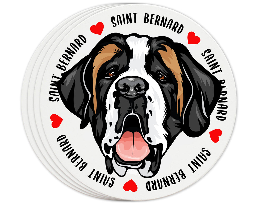 [Set of 4] 4 inch Round Premium Absorbent Ceramic Dog Lover Coasters - Saint Bernard
