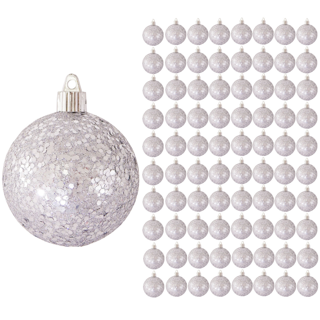 3 1/4" (80mm) Shatterproof Christmas Ball Ornaments, Silver Glitz, 8 PIECES PER BAG. 10 BAGS PER CASE, 80 PIECES PER CASE.