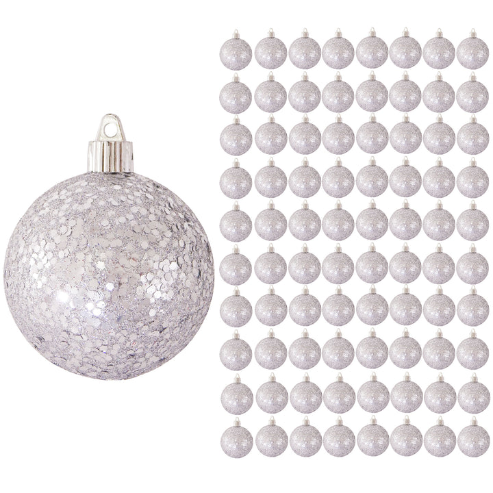 3 1/4" (80mm) Shatterproof Christmas Ball Ornaments, Silver Glitz, 8 PIECES PER BAG. 10 BAGS PER CASE, 80 PIECES PER CASE.