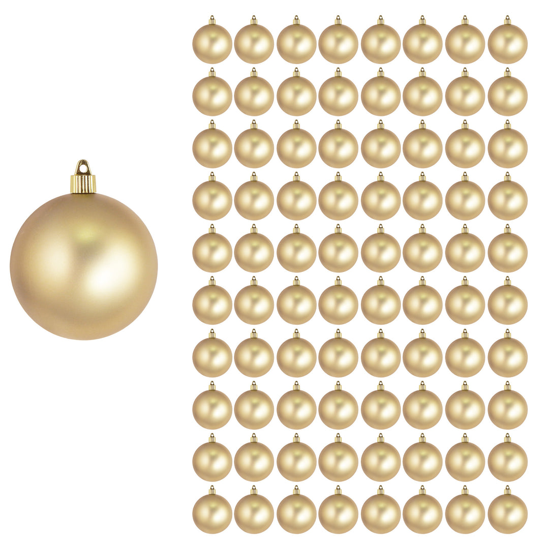 3 1/4" (80mm) Shatterproof Christmas Ball Ornaments, Gold Dust, Case, 8 Piece Bags x 10 Bags, 80 Pieces