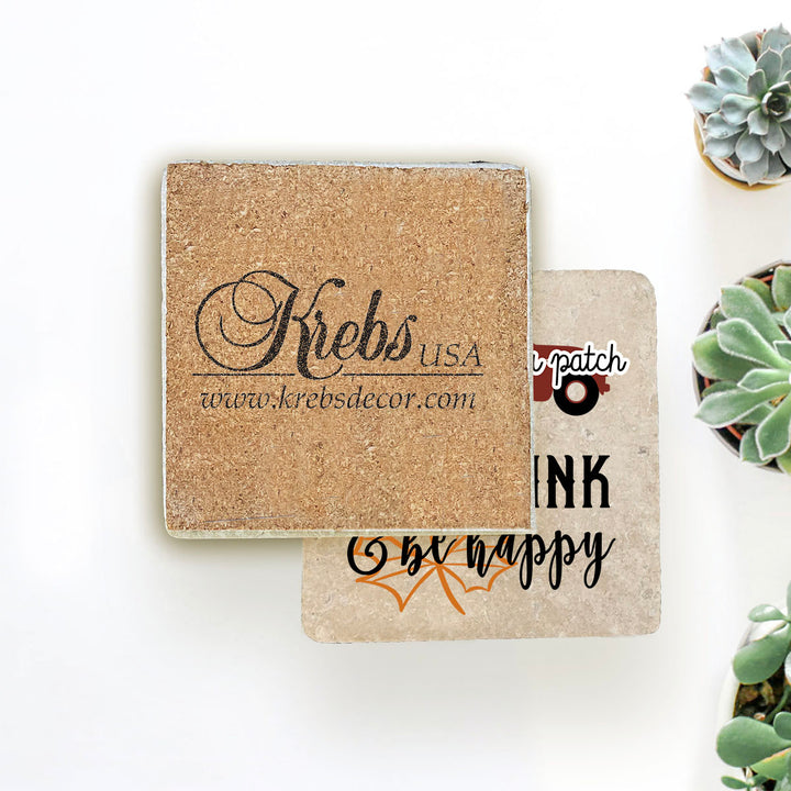 4" Absorbent Stone Fall Autumn Coasters, Welcome To Our Patch, Eat Drink & Be Happy, 2 Sets of 4, 8 Pieces