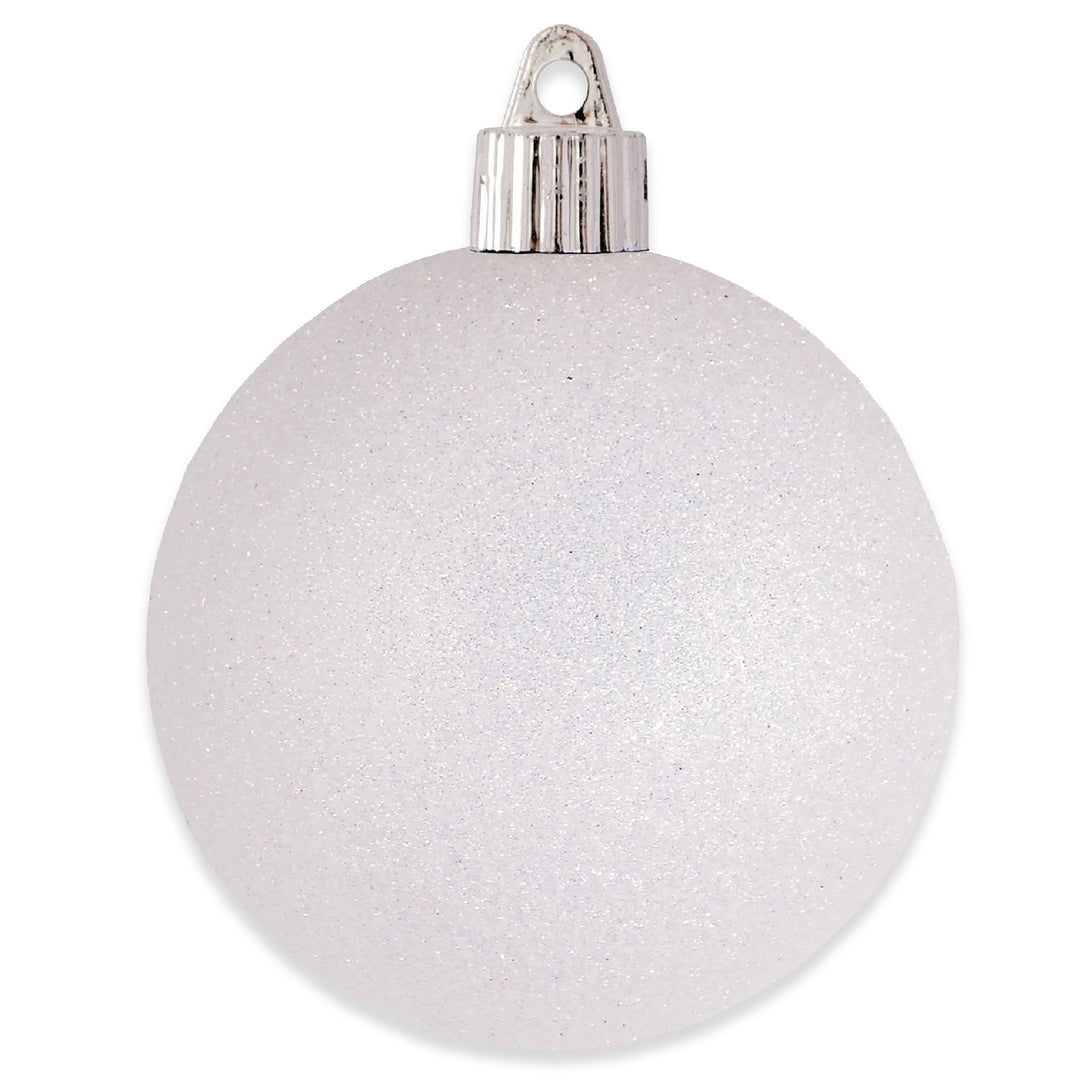 3 1/4" (80mm) Commercial Shatterproof Ball Ornament, Snowball Glitter, 8 Pieces per Bag. 10 Bags per Case, 80 Pieces per case.