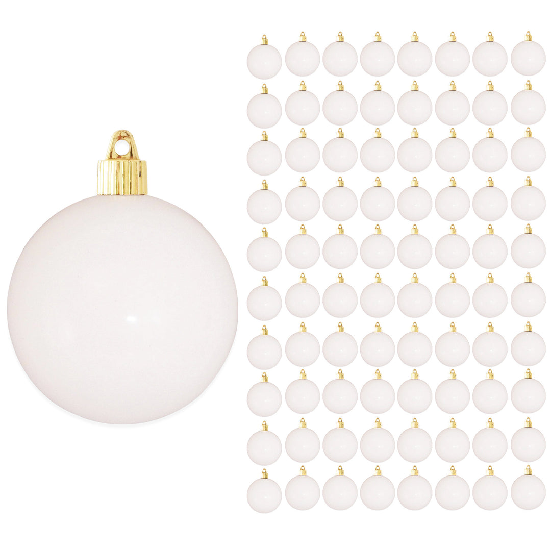 3 1/4" (80mm) Commercial Shatterproof Ball Ornament, Pure White, 8 Pieces per Bag. 10 Bags per Case, 80 Pieces per case.