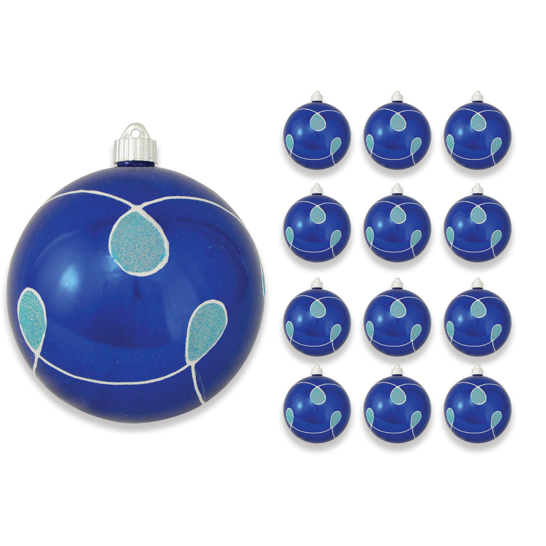 6" (150mm) Decorated Commercial Shatterproof Ball Ornaments, Azure Blue, 1/Box, 12/Case, 12 Pieces