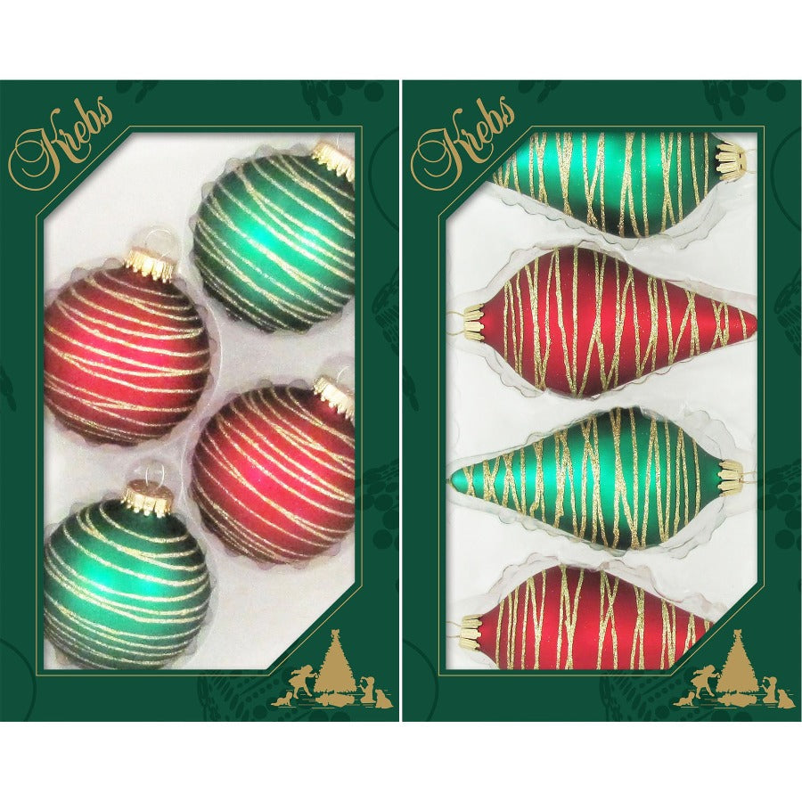Assorted Sizes Glass Finials, Red/Green/Gold, 12/Box, 4/Case, 48 Pieces