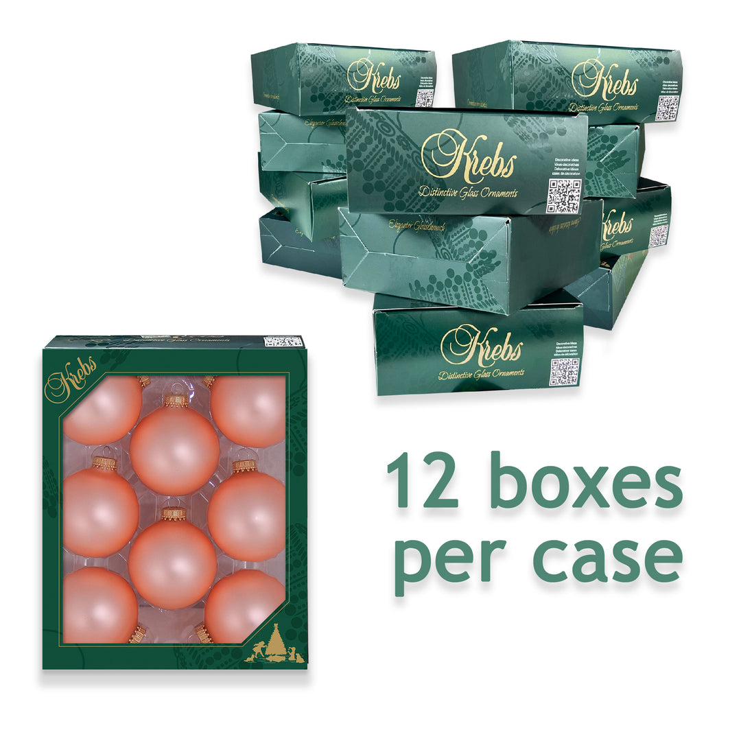 2 5/8" (67mm) Ball Ornaments, Gold Caps, Coral Velvet, 8/Box, 12/Case, 96 Pieces