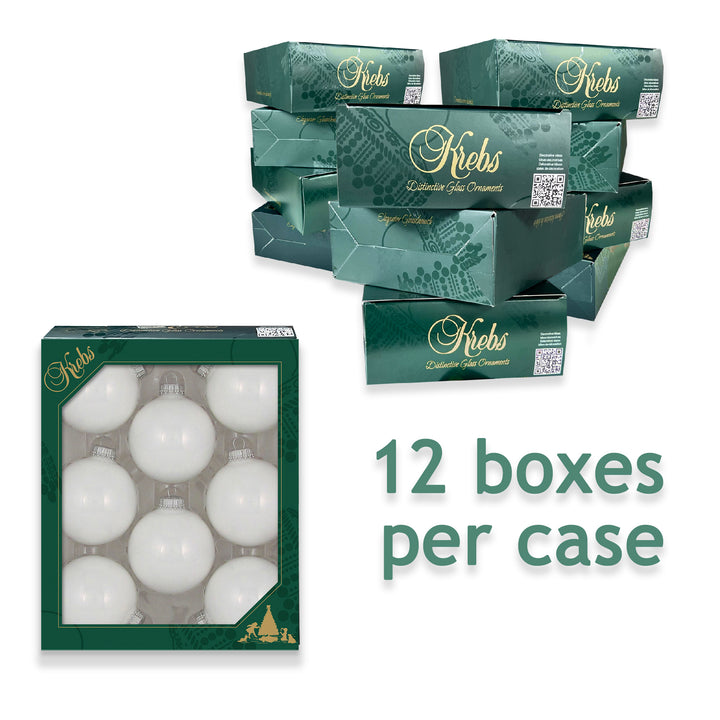 2 5/8" (67mm) Ball Ornaments, Silver Caps, Porcelain White, 8/Box, 12/Case, 96 Pieces