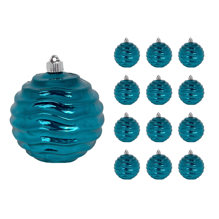 6" (150mm) Large Commercial Shatterproof Wavy Ornaments, Shiny Turquoise, Case, 12 Pieces