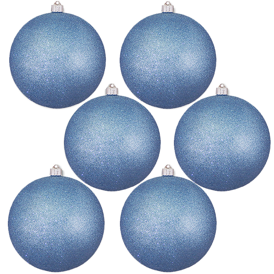 8" (200mm) Giant Commercial Shatterproof Ball Ornament, Light Blue Glitter, Case, 6 Pieces