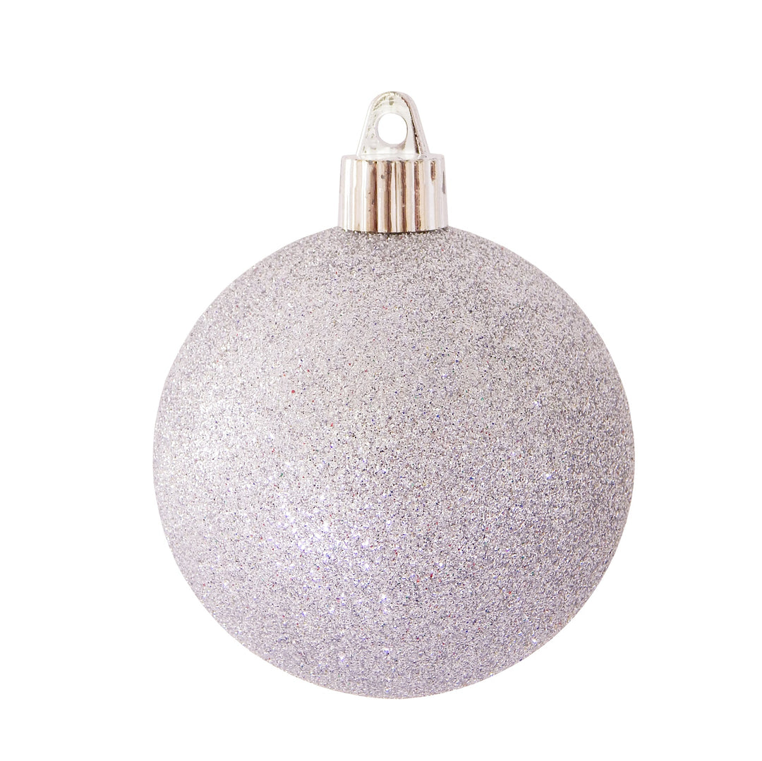 3 1/4" (80mm) Commercial Shatterproof Ball Ornament, Silver Glitter, 8 Pieces per Bag. 10 Bags per Case, 80 Pieces per case. - Christmas by Krebs Wholesale