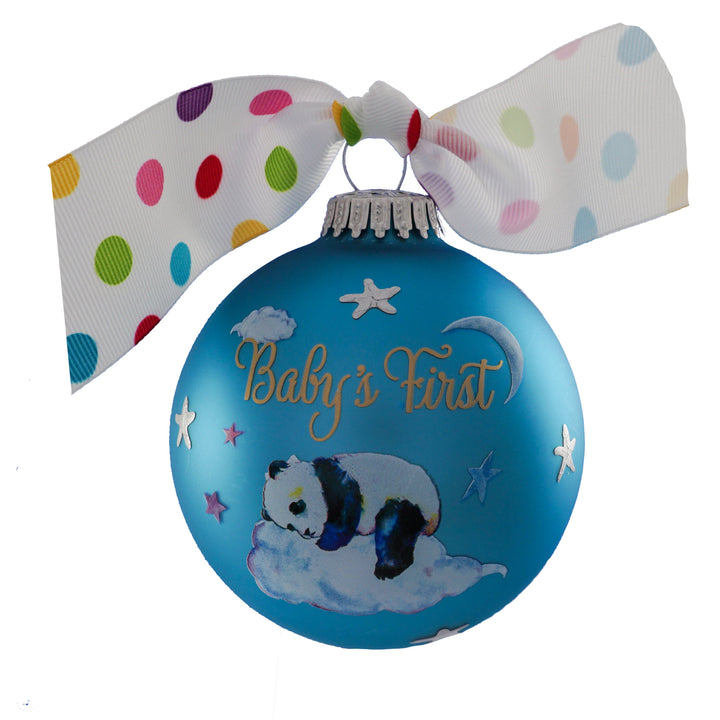 3 1/4" (80mm) Personalizable Hugs Specialty Gift Ornaments, Alpine Velvet Glass Ball with Baby's First Panda Boy
