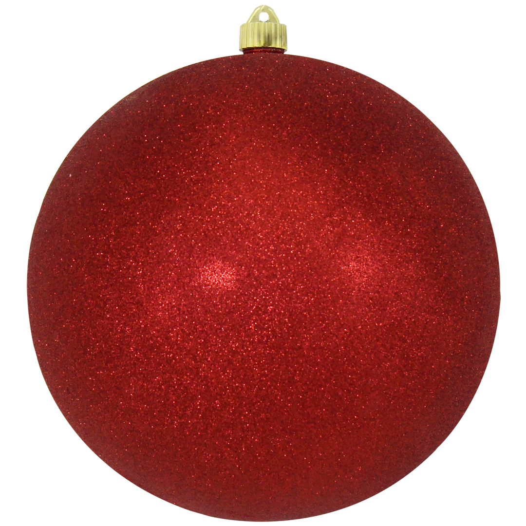 10" (250mm) Giant Commercial Shatterproof Ball Ornament, Red Glitter, Case, 4 Pieces