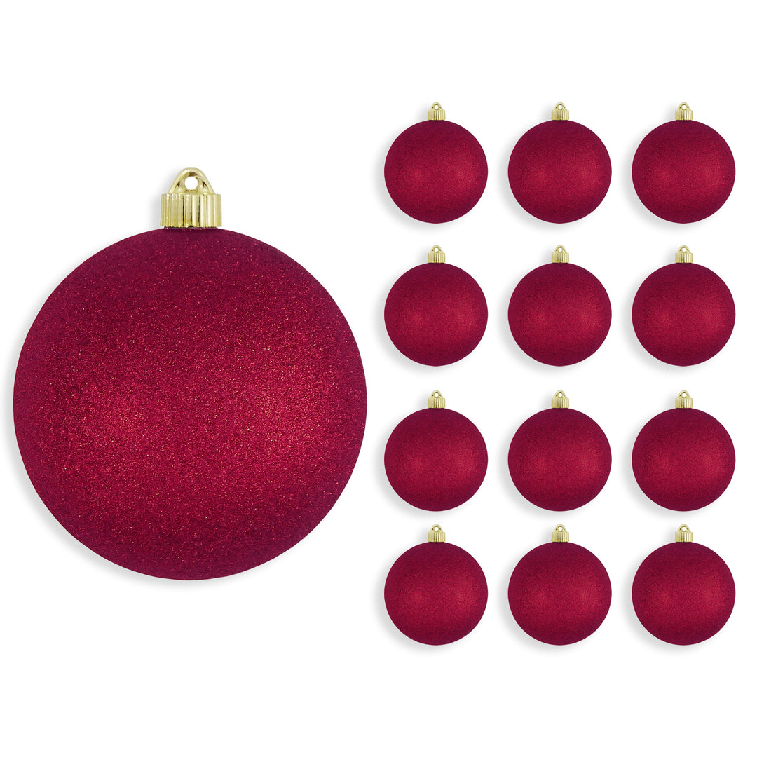 6" (150mm) Commercial Shatterproof Ball Ornament, Burgundy Glitter Red, 2 per Bag, 6 Bags per Case, 12 Pieces