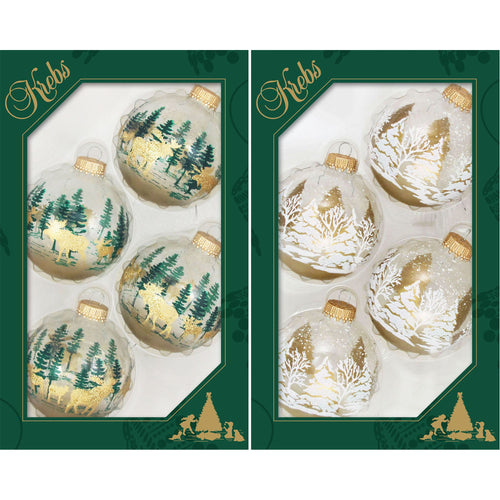 2 5/8" (67mm) Ball Ornaments, Moose and Festive Trees, Multi, 4/Box, 12/Case, 48 Pieces