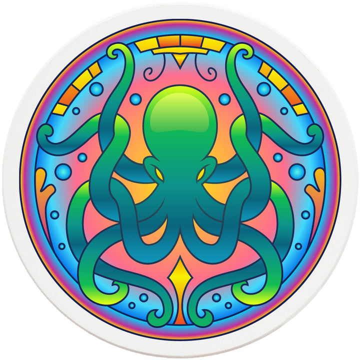4" Round Ceramic Coasters - Mandala Octopus, 4/Box, 2/Case, 8 Pieces