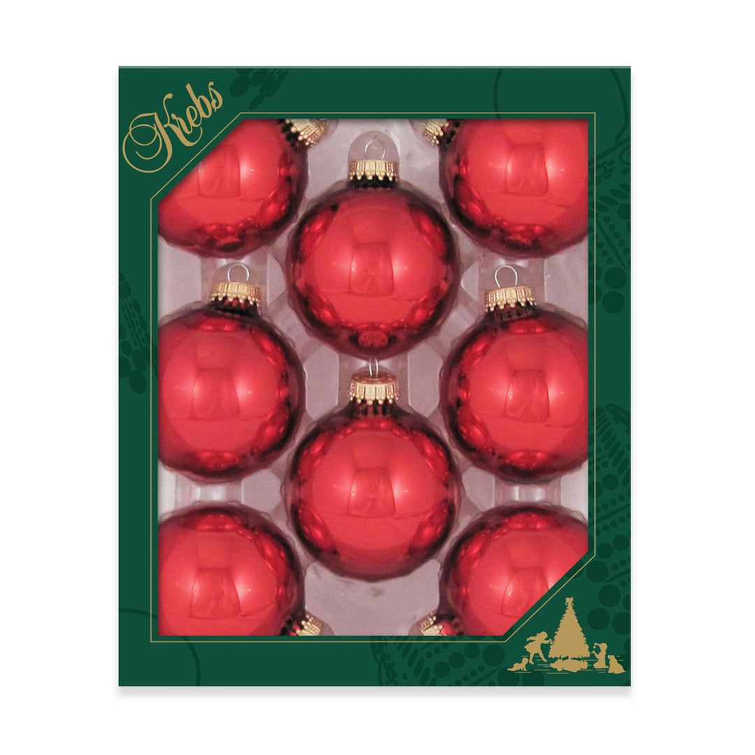 2 5/8" (67mm) Ball Ornaments, Gold Caps, Christmas Red, 8/Box, 12/Case, 96 Pieces