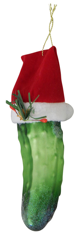 5 1/2" (140mm) Christmas Pickle with Santa Hat Figurine Ornaments, 1/Box, 6/Case, 6 Pieces