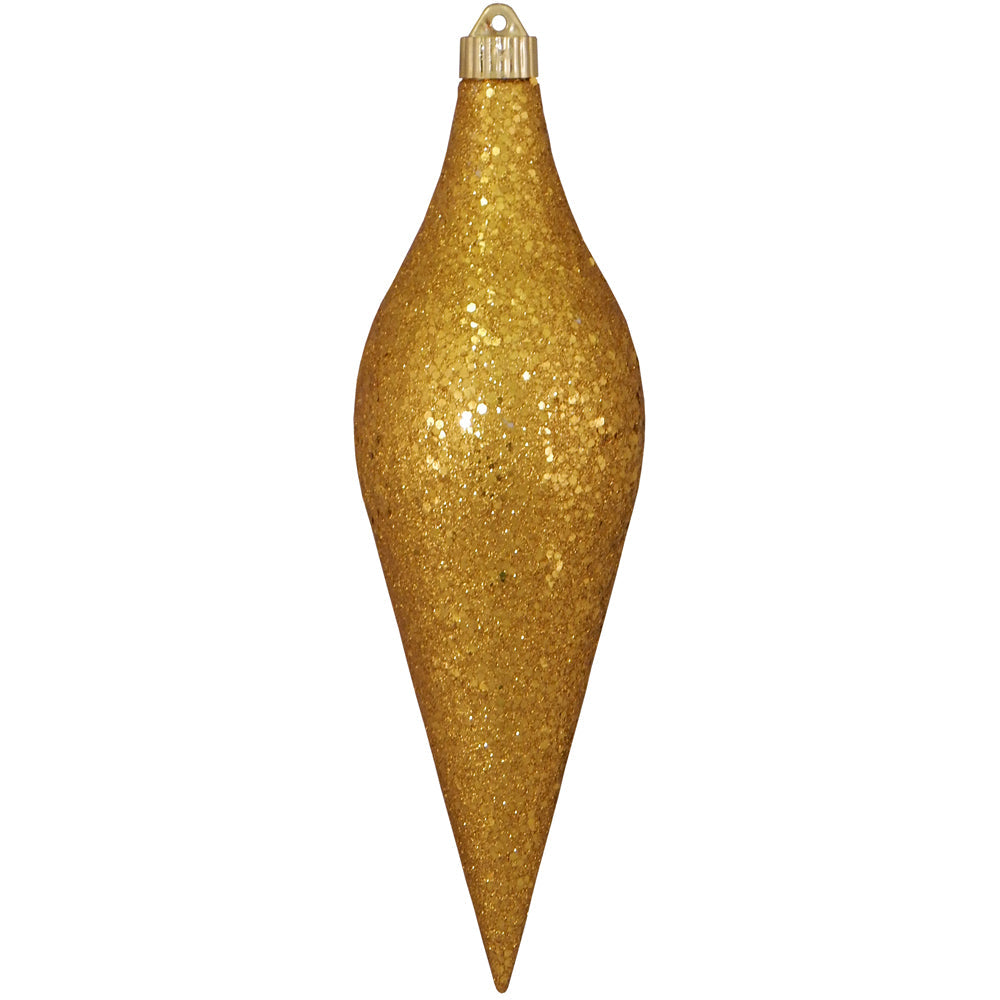 12 2/3" (320mm) Large Commercial Shatterproof Drop Ornaments, Gold Glitz, Case, 12 Pieces