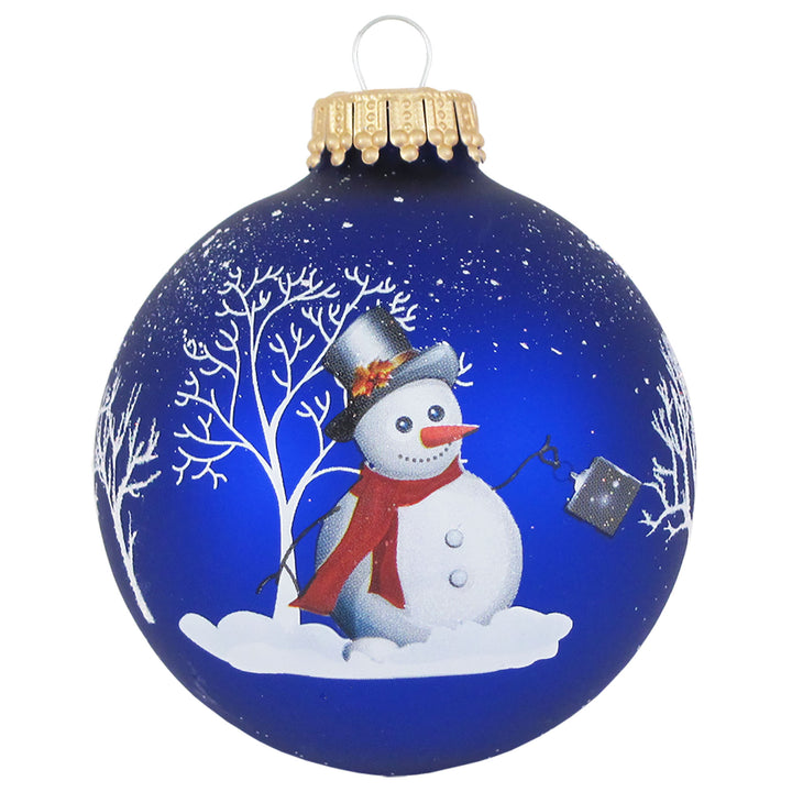 2 5/8" (67mm) Ball Ornaments, Royal Velvet Glass Ball with Bell Ringer Snowman assortment, 8/Box, 12/Case, 96 Pieces