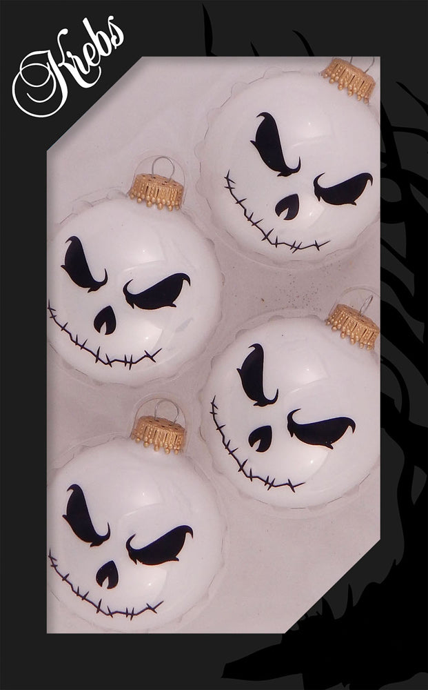 2 5/8" (67mm) Halloween Ball Ornaments Solid Porcelain White with Scary Faces 4/Box, 12/Case, 48 Pieces