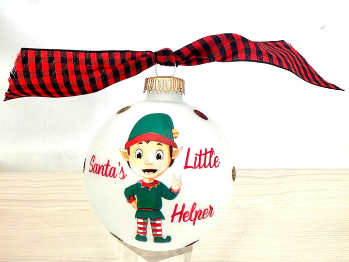 3 1/4" (80mm) Hugs - Frost 3 1/4" (80mm) Glass Ball Ornament with Santa's Little Helper. 12 Pieces per Case