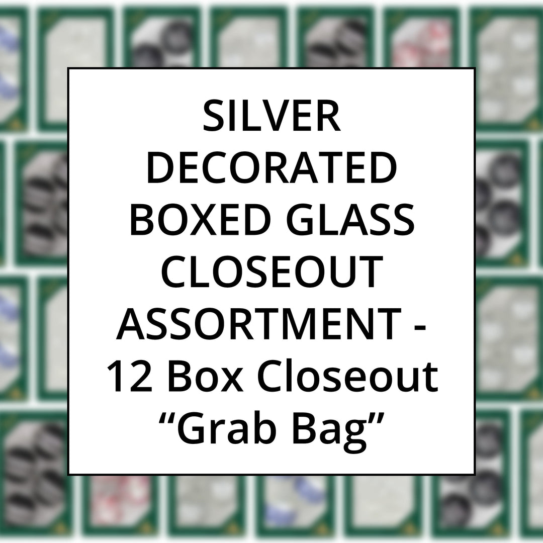 Silver Color Family Decorated Boxed Glass, Grab Bag Closeout Assortment, 12 Boxes