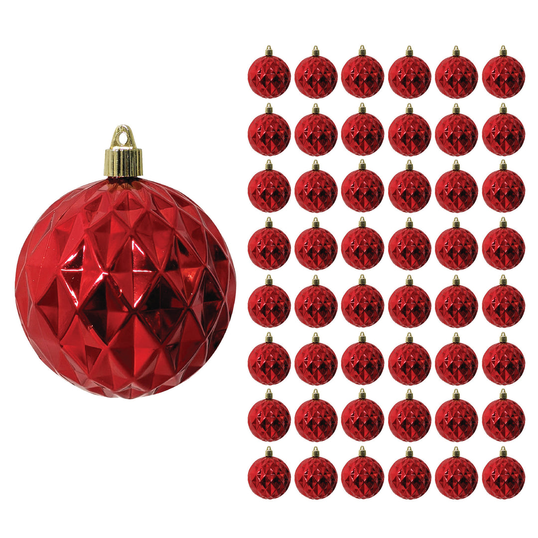 4" (100mm) Commercial Shatterproof Diamond Ball Ornament, Sonic Red, 4 per Bag, 12 Bags per Case, 48 Pieces