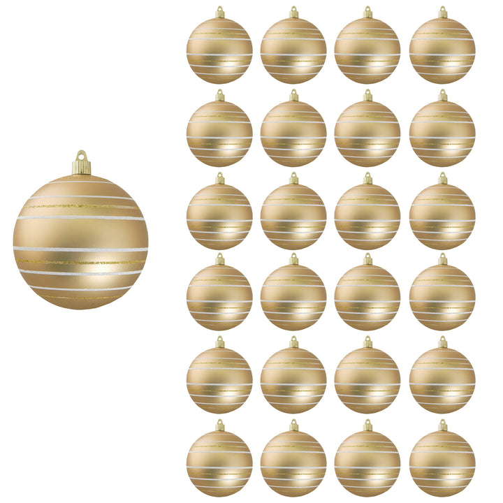 4 3/4" (120mm) Jumbo Commercial Shatterproof Ball Ornament, Gold Dust with Gold / White Thin Stripes, Case, 24 Pieces