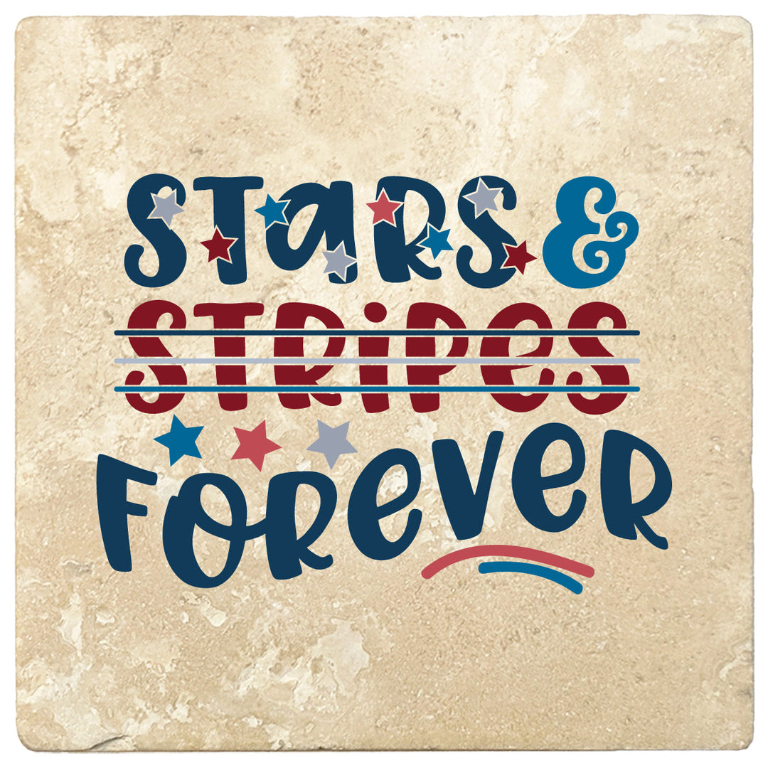 4 Inch Square Travertine Stars & Stripes Forever, 2 Sets of 4, 8 Pieces