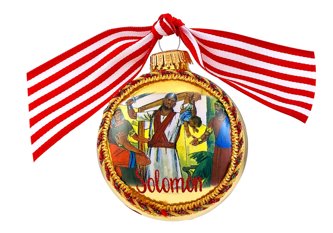 3 1/4" (80mm) Personalizable Hugs Specialty Gift Ornaments, Aztec Gold Glass Ball with Bible Hero/ Solomon