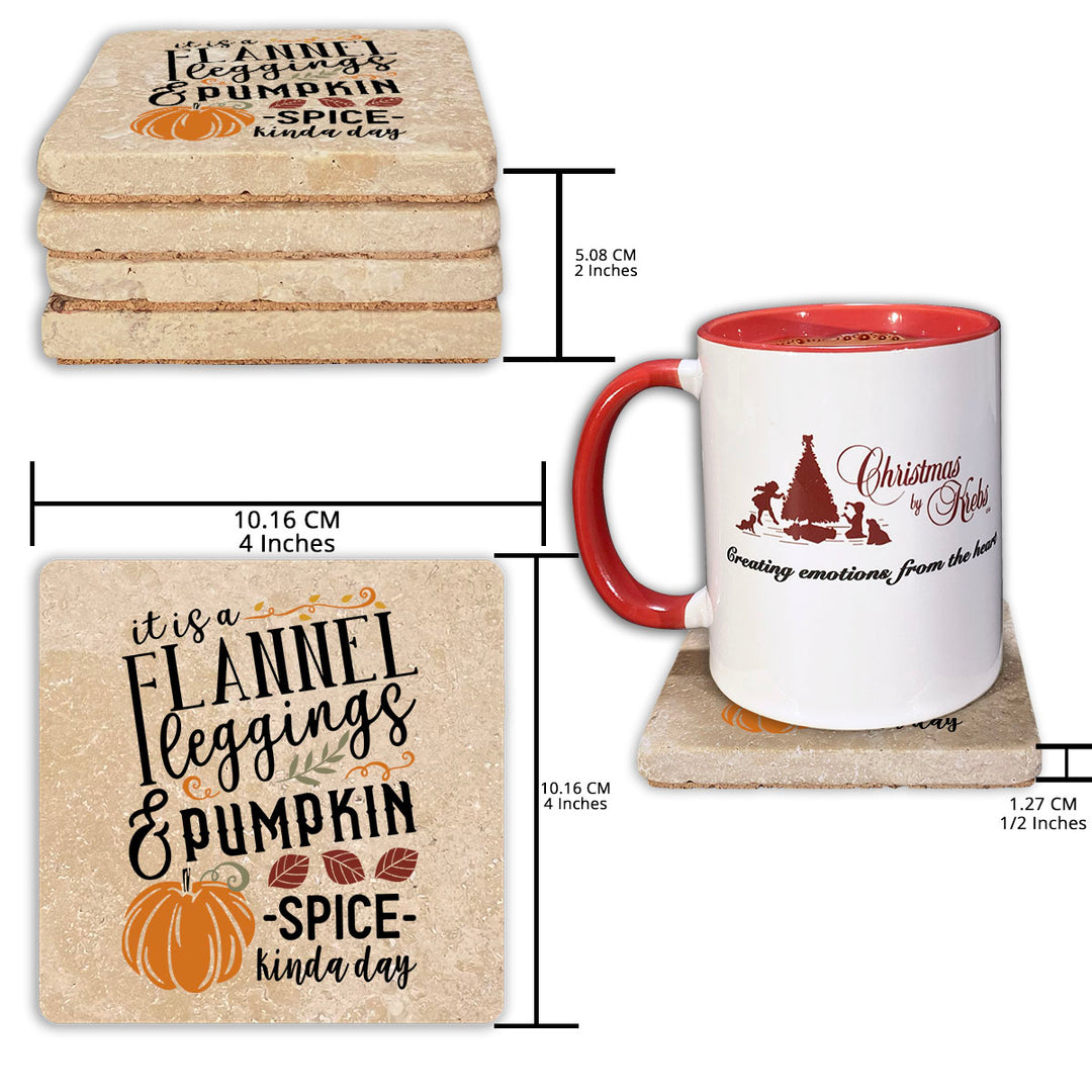 4" Absorbent Stone Fall Autumn Coasters, Flannel Leggings And Pumpkin Spice, 2 Sets of 4, 8 Pieces