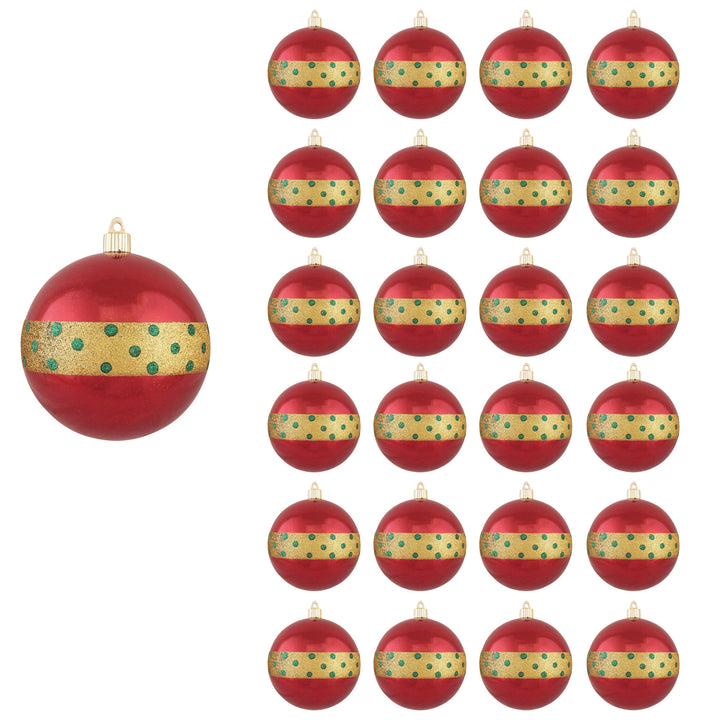 4 3/4" (120mm) Jumbo Commercial Shatterproof Ball Ornament, Sonic Red with Dotted Band, Case, 24 Pieces