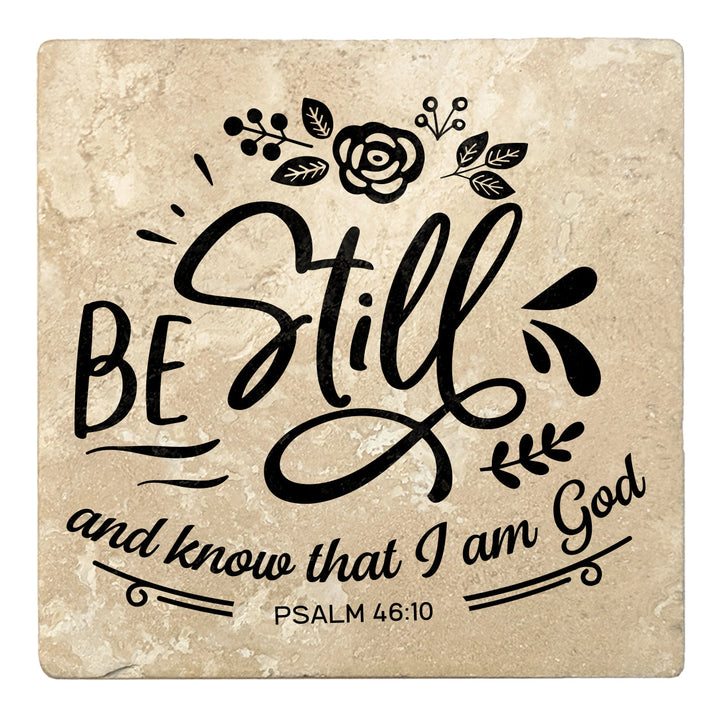 4" Absorbent Stone Religious Drink Coasters, Be Still And Know That I Am God, 2 Sets of 4, 8 Pieces