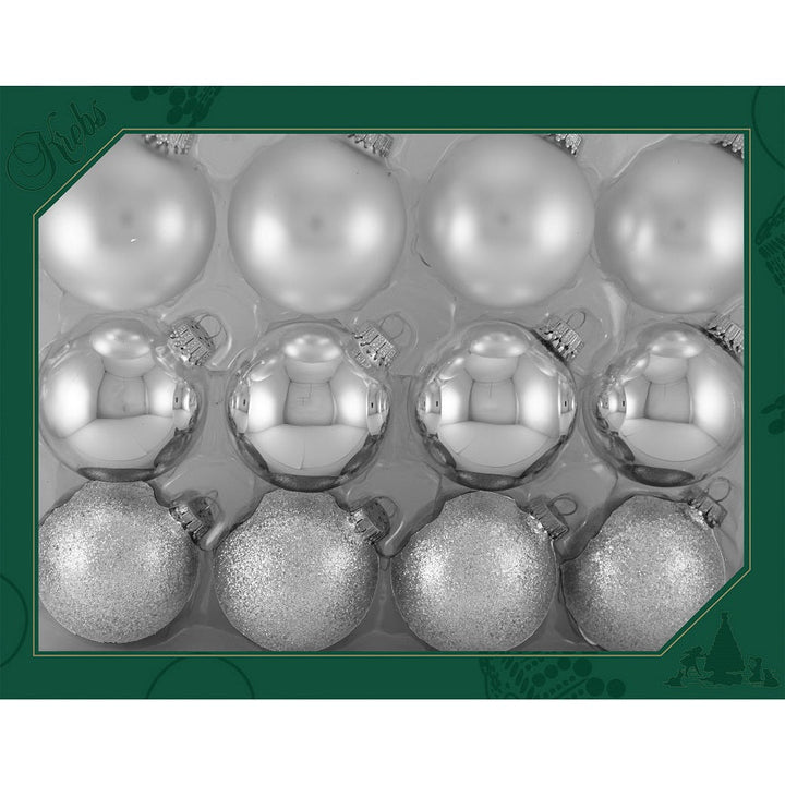 2 5/8" (67mm) Ball Ornaments, Silver Romance Variety Set, 12/Box, 12/Case, 144 Pieces
