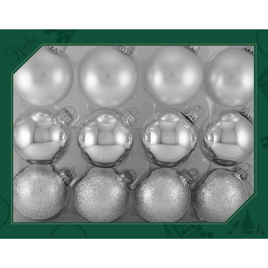 2 5/8" (67mm) Ball Ornaments, Silver Romance Variety Set, 12/Box, 12/Case, 144 Pieces