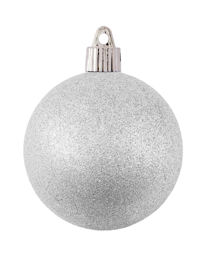3 1/4" (80mm) Commercial Shatterproof Ball Ornament, Silver Glitter, Case, 80 Pieces