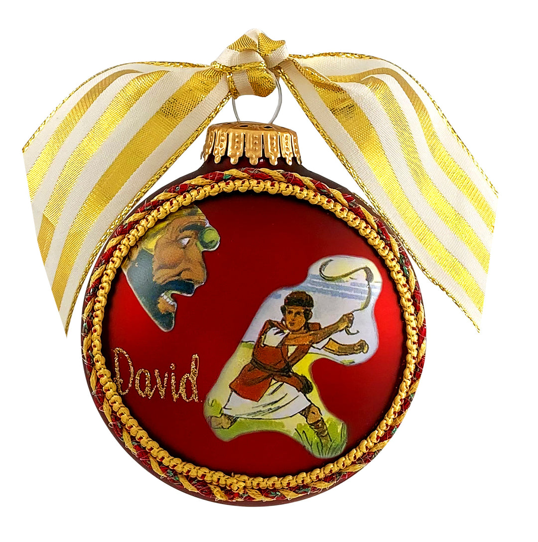 3 1/4" (80mm) Personalizable Hugs Specialty Gift Ornaments, Port Velvet Glass Ball with Bible Hero/ David