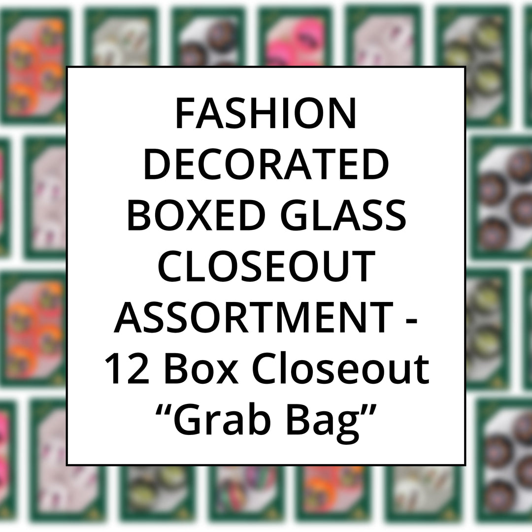 Fashion Color Family Decorated Boxed Glass, Grab Bag Closeout Assortment, 12 Boxes