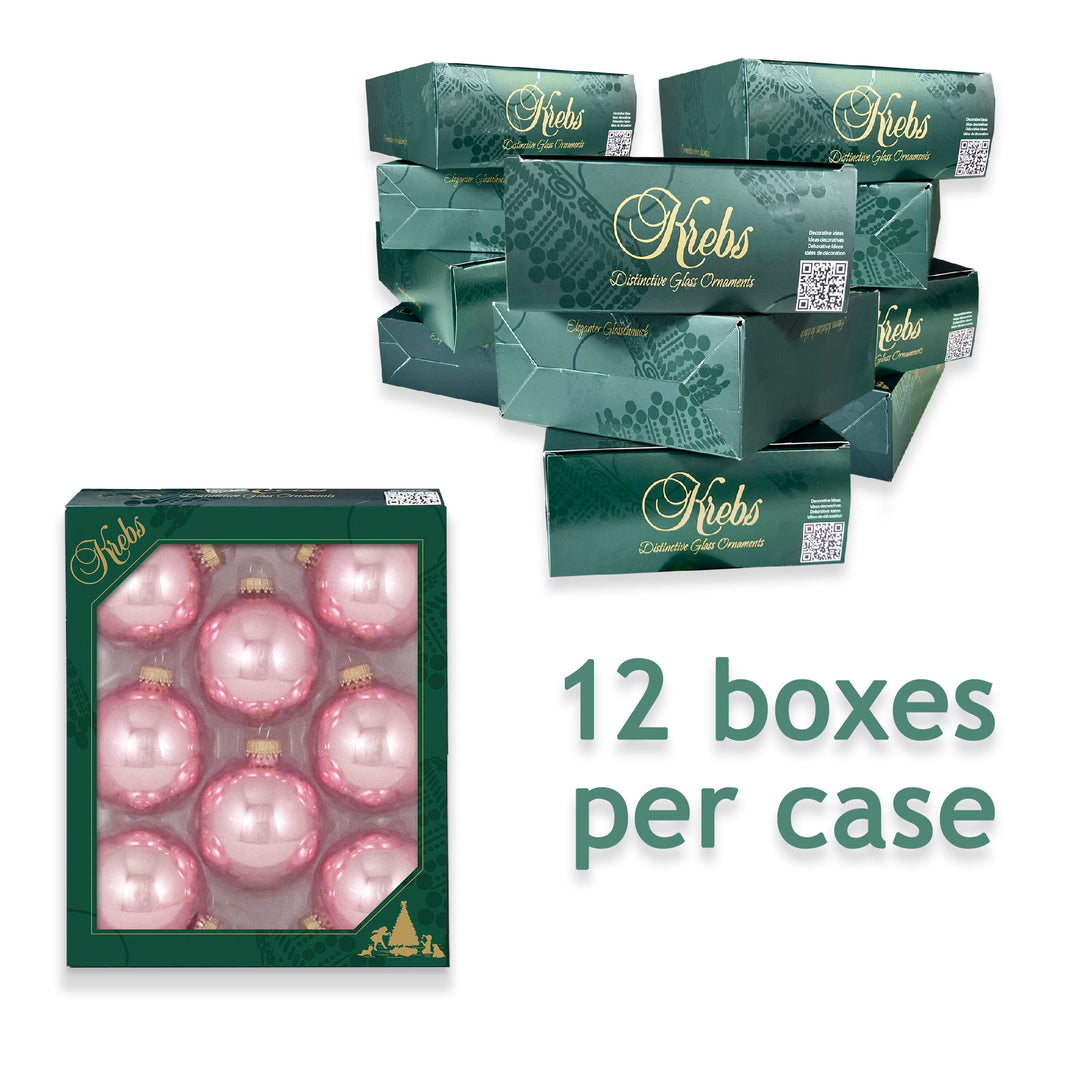 2 5/8" (67mm) Ball Ornaments, Gold Caps, Pink Blush, 8/Box, 12/Case, 96 Pieces