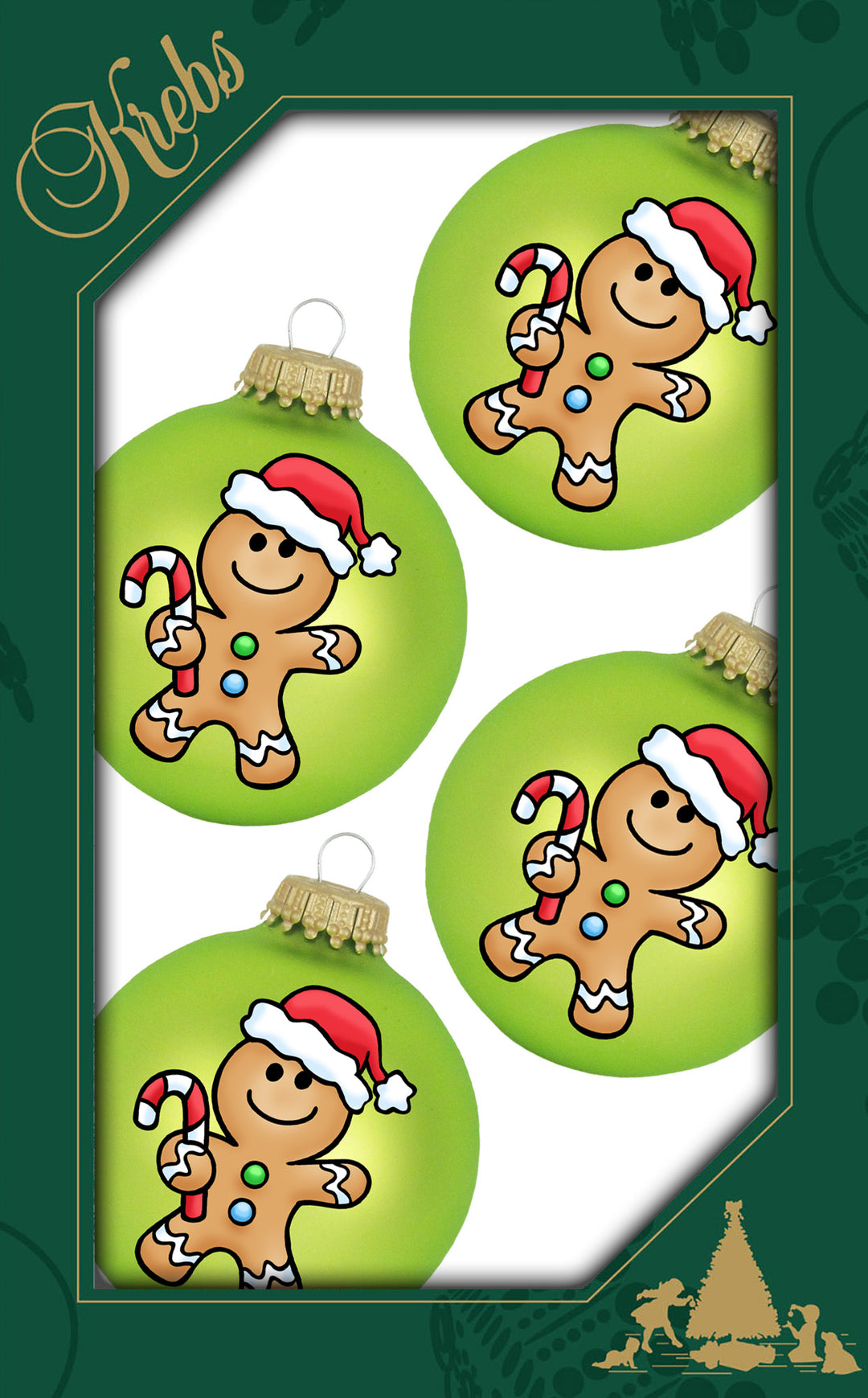 2 5/8" (67mm) Ball Ornaments, Parrot Green, Cute Gingerbread,  4/Box, 12/Case, 48 Pieces