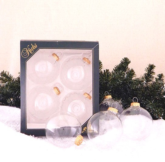 3 1/4" (80mm) Glass Ball Ornament, Clear Gold Cap, 4/Box, 12/Case, 48 Pieces