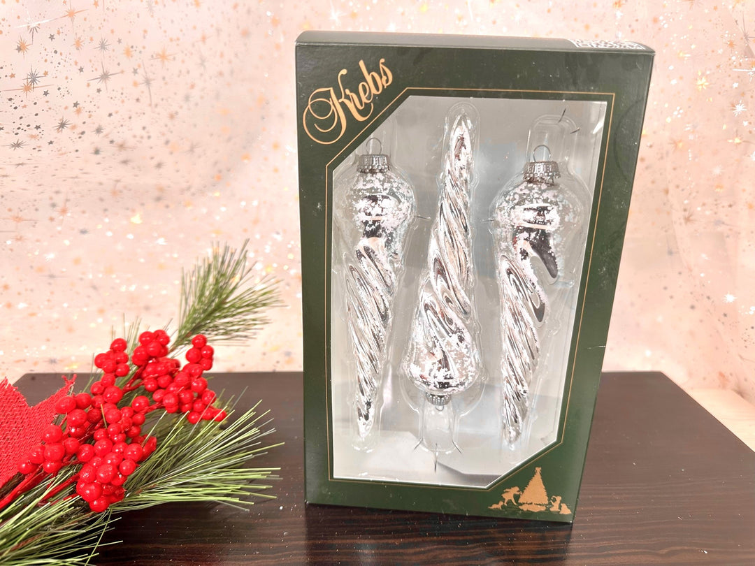6" (150mm) Bright Silver Twisted Icicle Figurine Ornaments, 3/Box, 12/Case, 36 Pieces