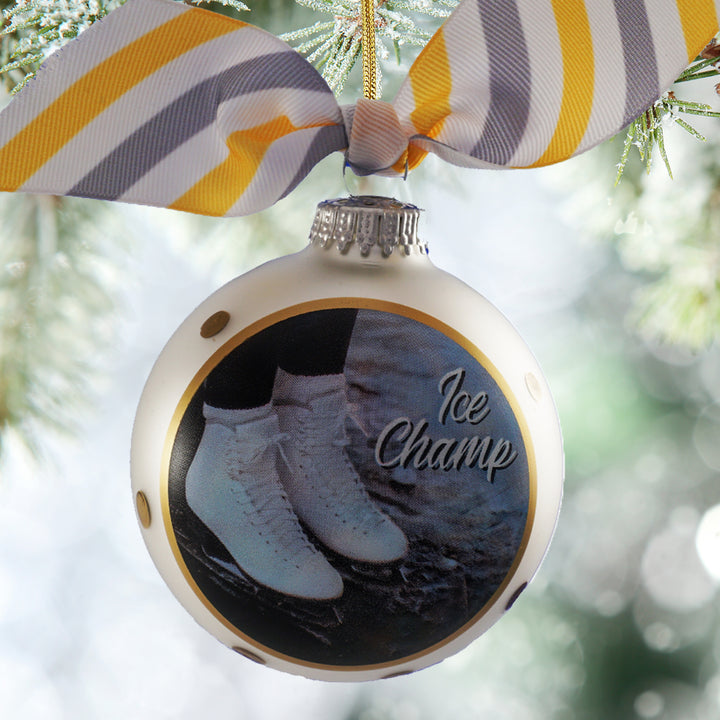 3 1/4" (80mm) Personalizable Hugs Specialty Gift Ornaments, Silver Pearl Ornament with Ice Champ