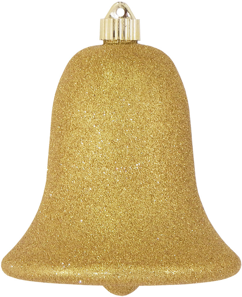7" (178mm) Commercial Shatterproof Bell Ornaments, Gold Glitter, 1/Box, 12/Case, 12 Pieces