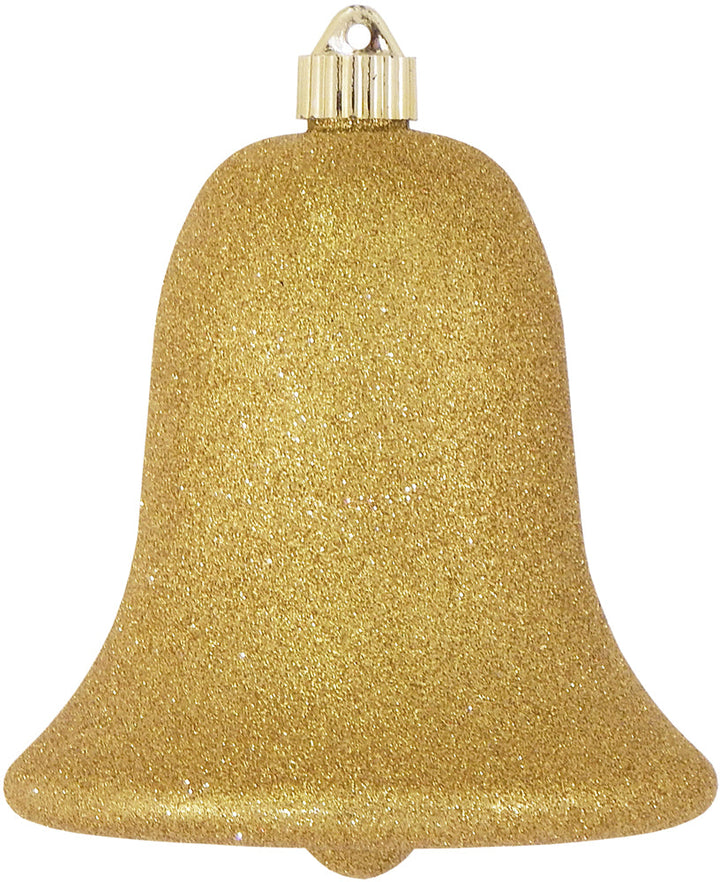7" (178mm) Commercial Shatterproof Bell Ornaments, Gold Glitter, 1/Box, 12/Case, 12 Pieces