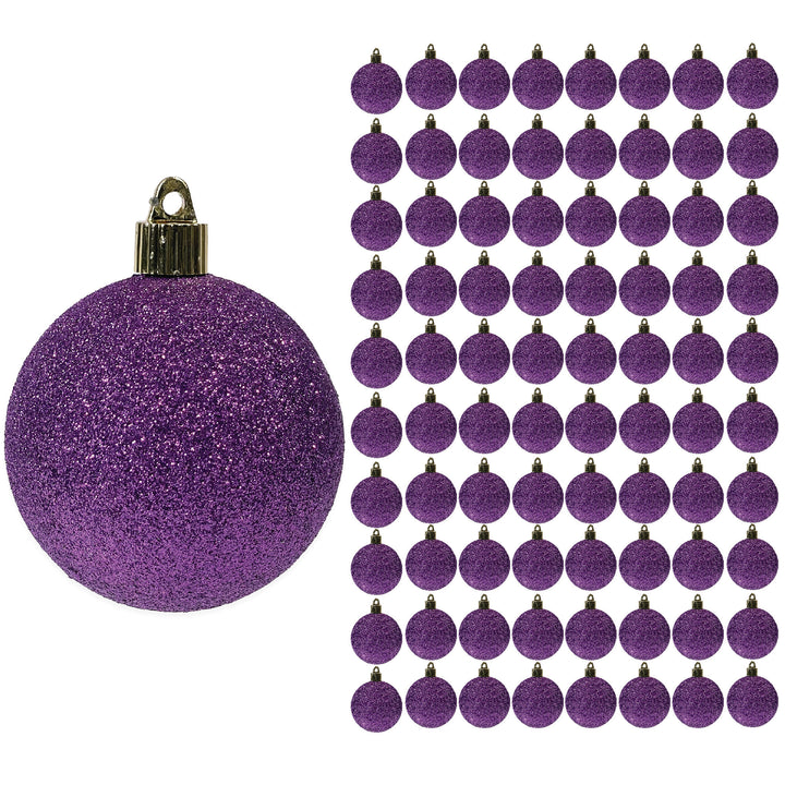 3 1/4" (80mm) Commercial Shatterproof Ball Ornament, Purple Glitter, Case, 8 PIECES PER BAG. 10 BAGS PER CASE, 80 PIECES PER CASE.