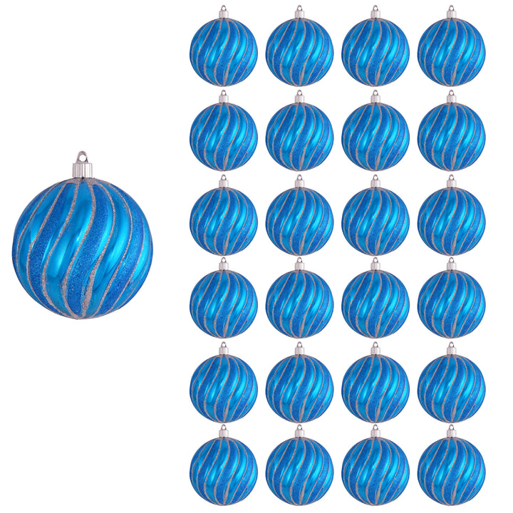 4 3/4" (120mm) Jumbo Commercial Shatterproof Ball Ornament, Balmy Seas with Aqua / Silver Glitter Swirls, Case, 24 Pieces