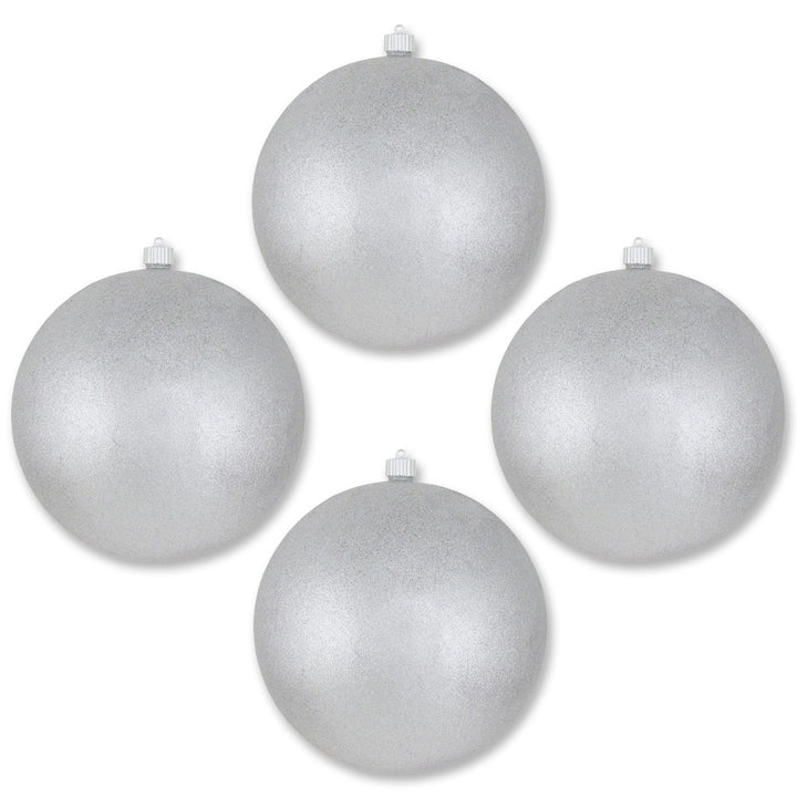 10" (250mm) Giant Commercial Shatterproof Ball Ornament, Silver Glitter, Case, 4 Pieces